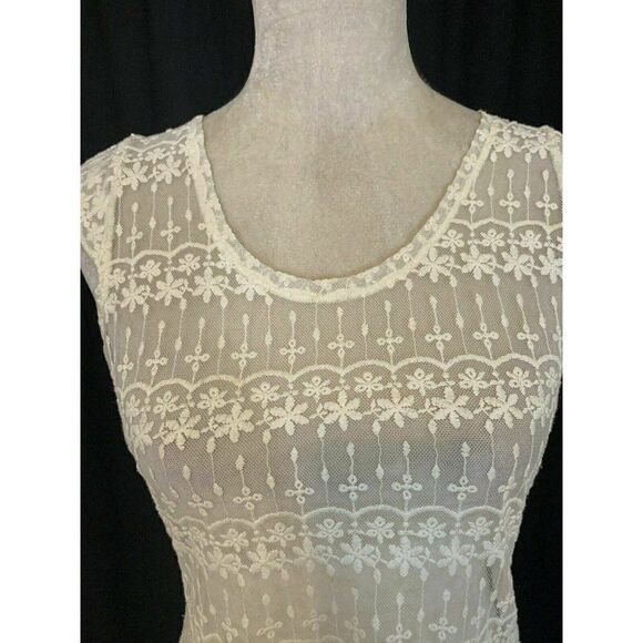 Zara Womens Solid White Lace Sheer Scoop Neck Fit Flare Tank Top Medium - Picture 2 of 6